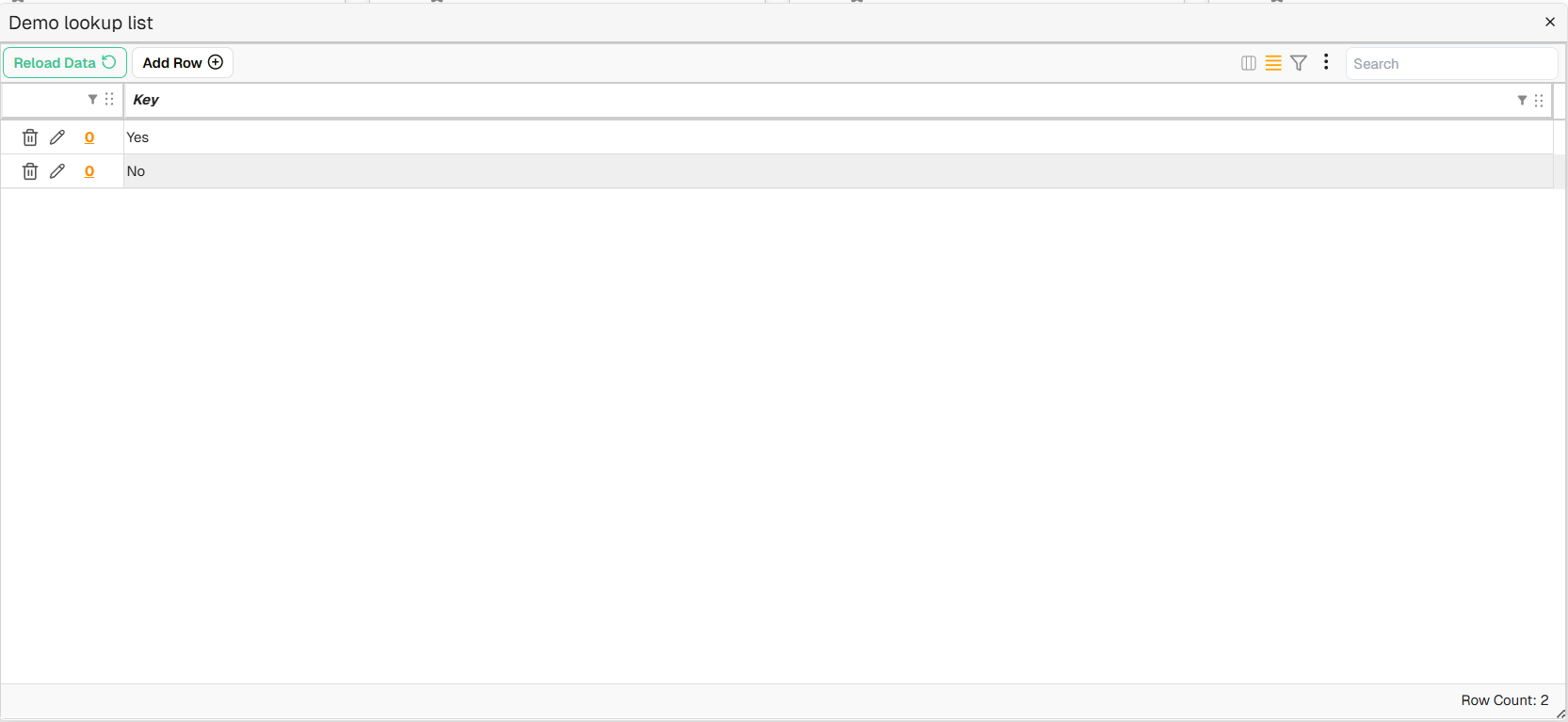Example register data view